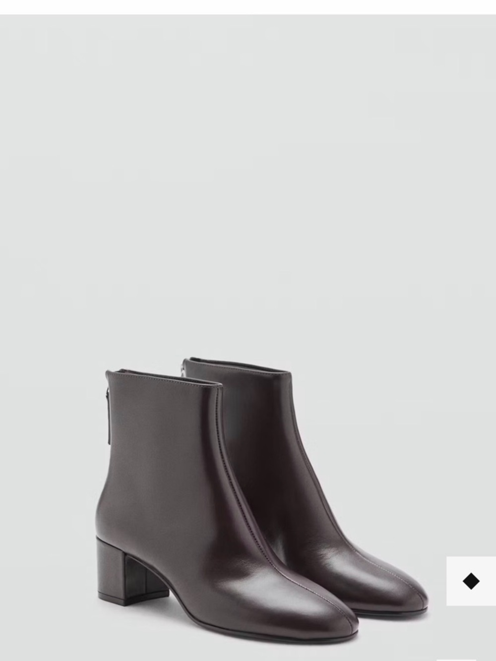 Mango Women's Smooth Dark Brown Leather Ankle Boots